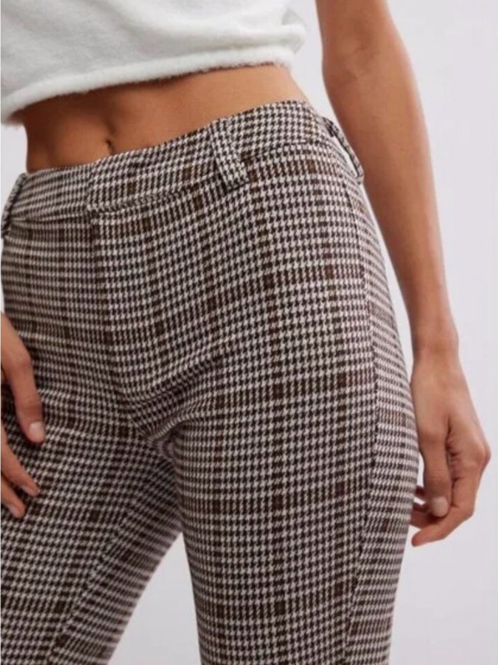 Free People Molly Plaid Slim Pant / Neutral Combo NWT - (6)